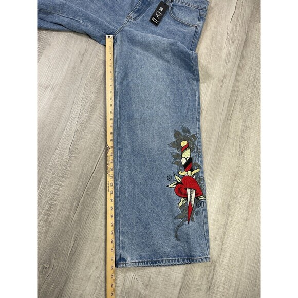NWT Ed Hardy Heart Dagger Love Wide Leg Loose Fit Retro Light Jeans Size 32 J - Picture 11 of 11